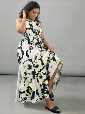 Anthropologie Peter Som Larissa Floral Tiered Maxi Dress Medium Petite NWT Black